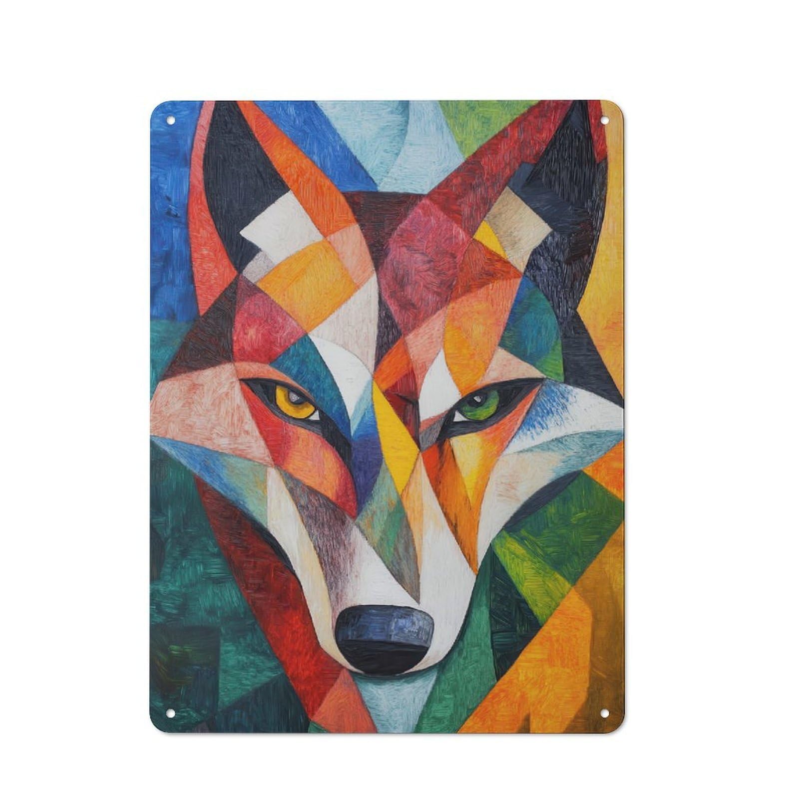 Junmoney Wolf Oil Painting Printed Metal Sign 40X30cm For Hobby Room Or Studio, For Creative Interior Collectors