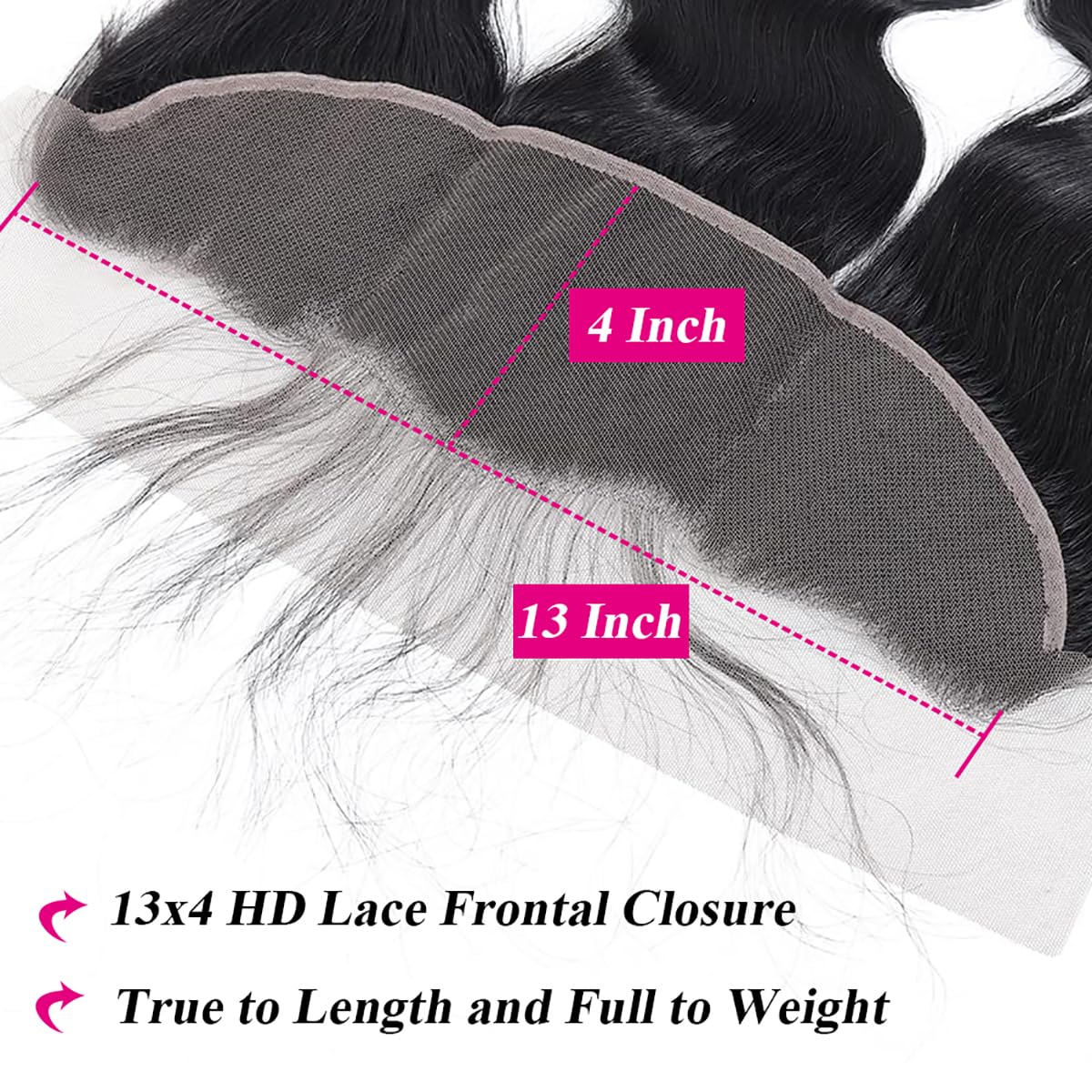 13x4 Frontal Body Wave Lace Frontal 100% Human Hair Ear to Ear 13x4 Body wave hd Transparent Lace Closure 16 Inch