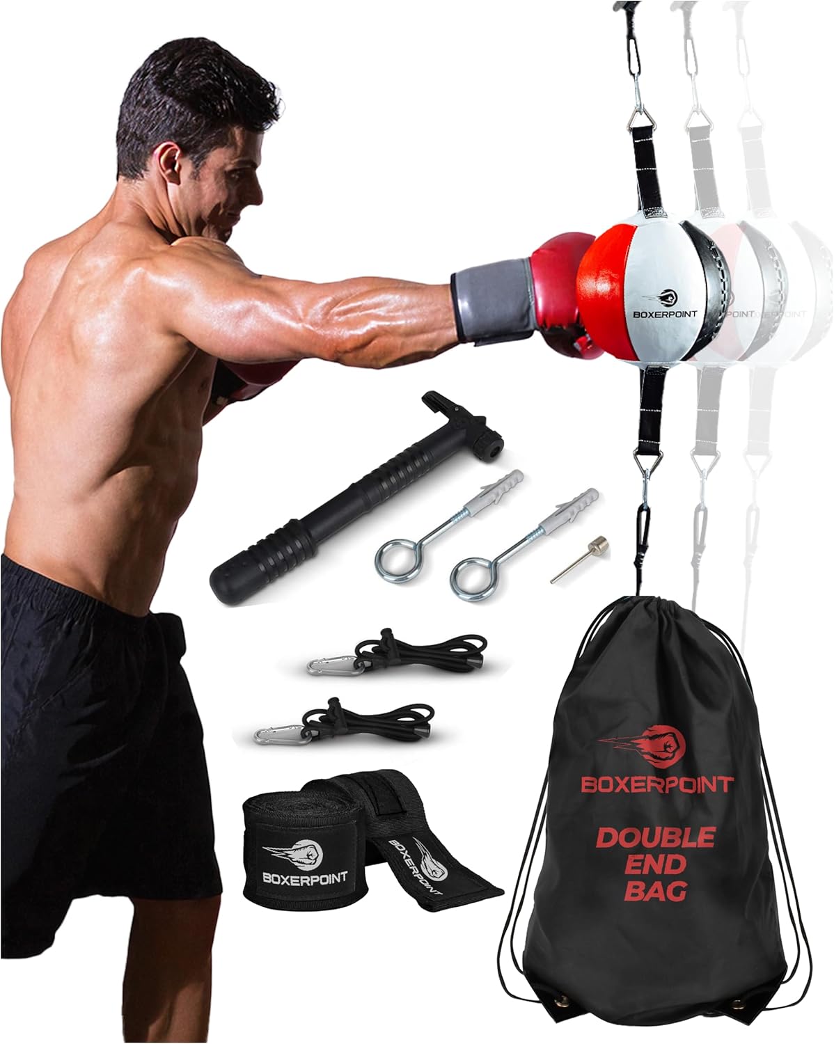 Boxerpoint Bag for Boxing - Premium Punching Bags - Durable PU Leather & Adjustable Cords Double Ended Punching Bag, Speed Bags for Adults, Boxing Equipment