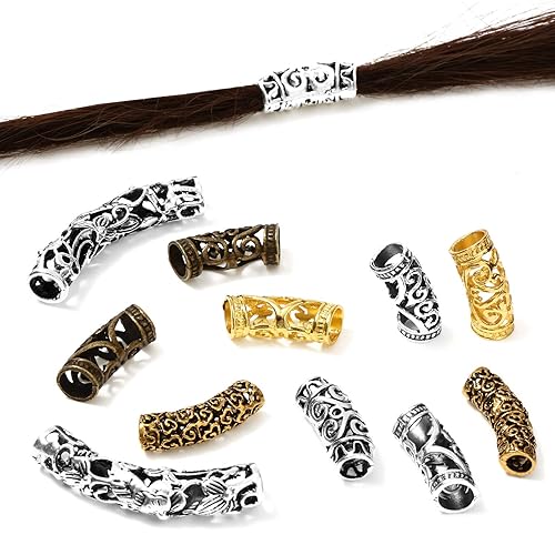 Miniatura 5 de WILLBOND 24 piezas de joyería para el cabello para trenzas, joyería Loc para rastas, cuentas africanas, cuentas de tubo de cabello, accesorios de