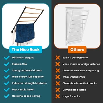 Wall Mounted Drying Rack Foldable Laundry Drying Rack for Wall, Space Saving Clothes Drying Rack for Laundry Room, Bathroom or Small Spaces