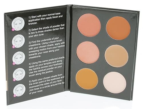 Cameo Cosmetics - Kit de contorno de 6 tonos, colores oscuros, paleta de maquillaje elegante para resaltar y contornear, instrucciones paso a paso