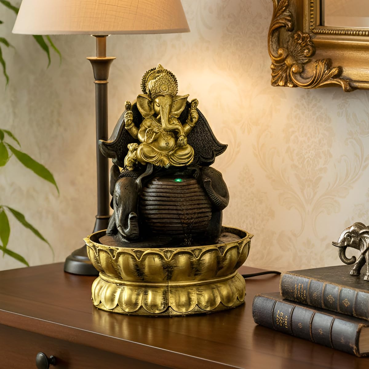 TIED RIBBONS Ganesha Statue Decorative Water Fountains with LED Light for Tabletop Waterfall Indoor Outdoor Living Room Garden Home Decoration and Gifts