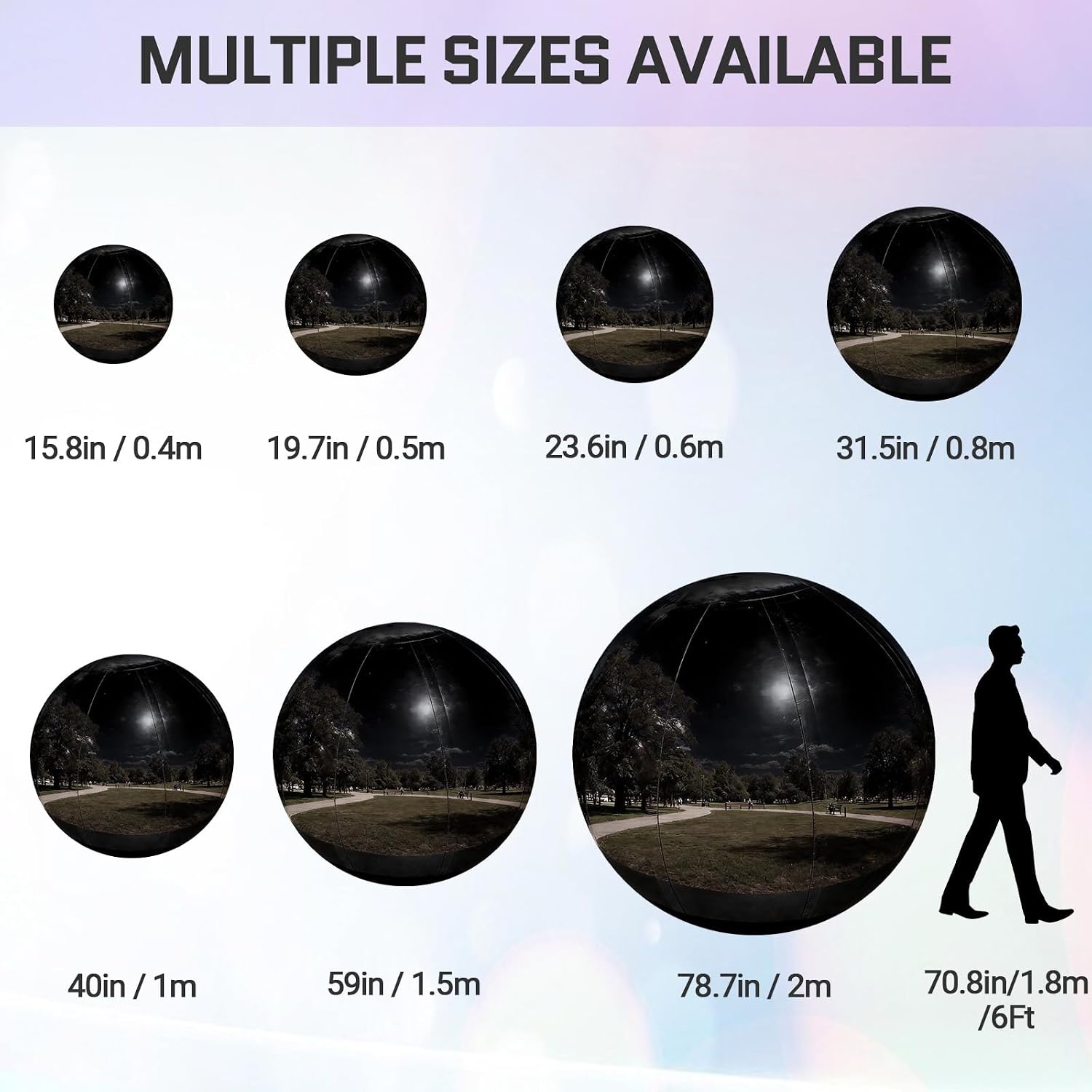 OZIS 23.6inch Giant Inflatable Mirror Ball for Hanging&Standing PVC Airtight Disco Bubble Balloon For Wedding Event Nightclub Stage Party Decor 1 Piece (Black)