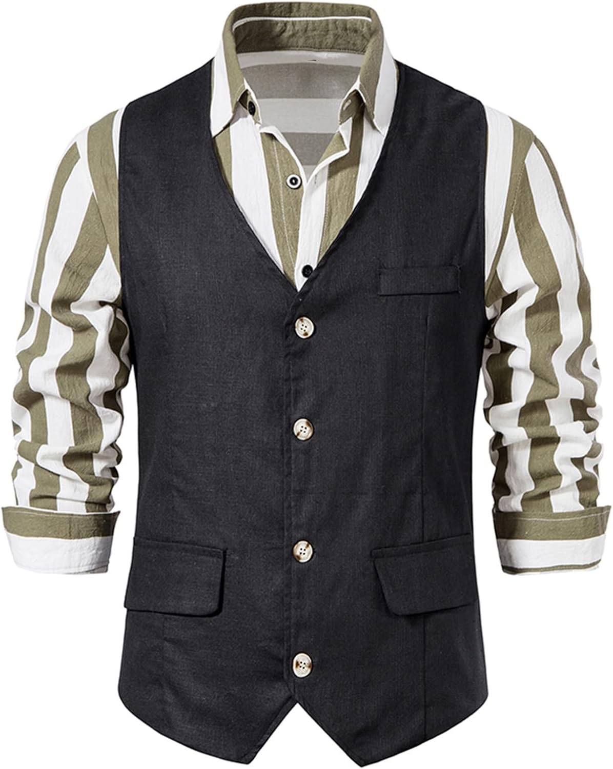 Generic Men's Casual Cotton Linen Vests Lightweight Waistcoat Slim