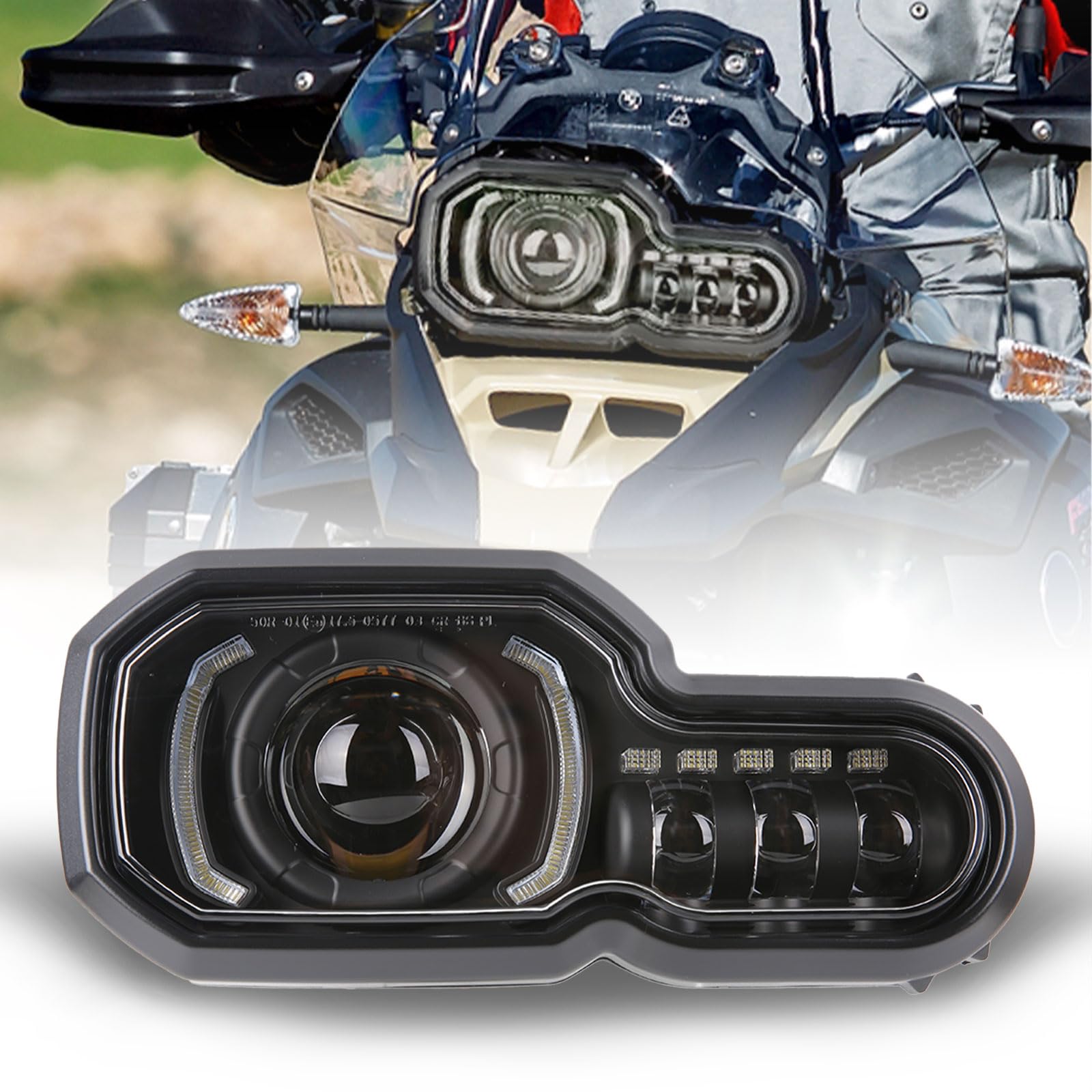 Faro LED Moto 12V Omologato E-MARK con Angel Eyes per BMW Adventure ADV | per F800R F800GS F750GS F700GS F650GS Adventure,Illuminazione per Guida, Posizione Anteriore