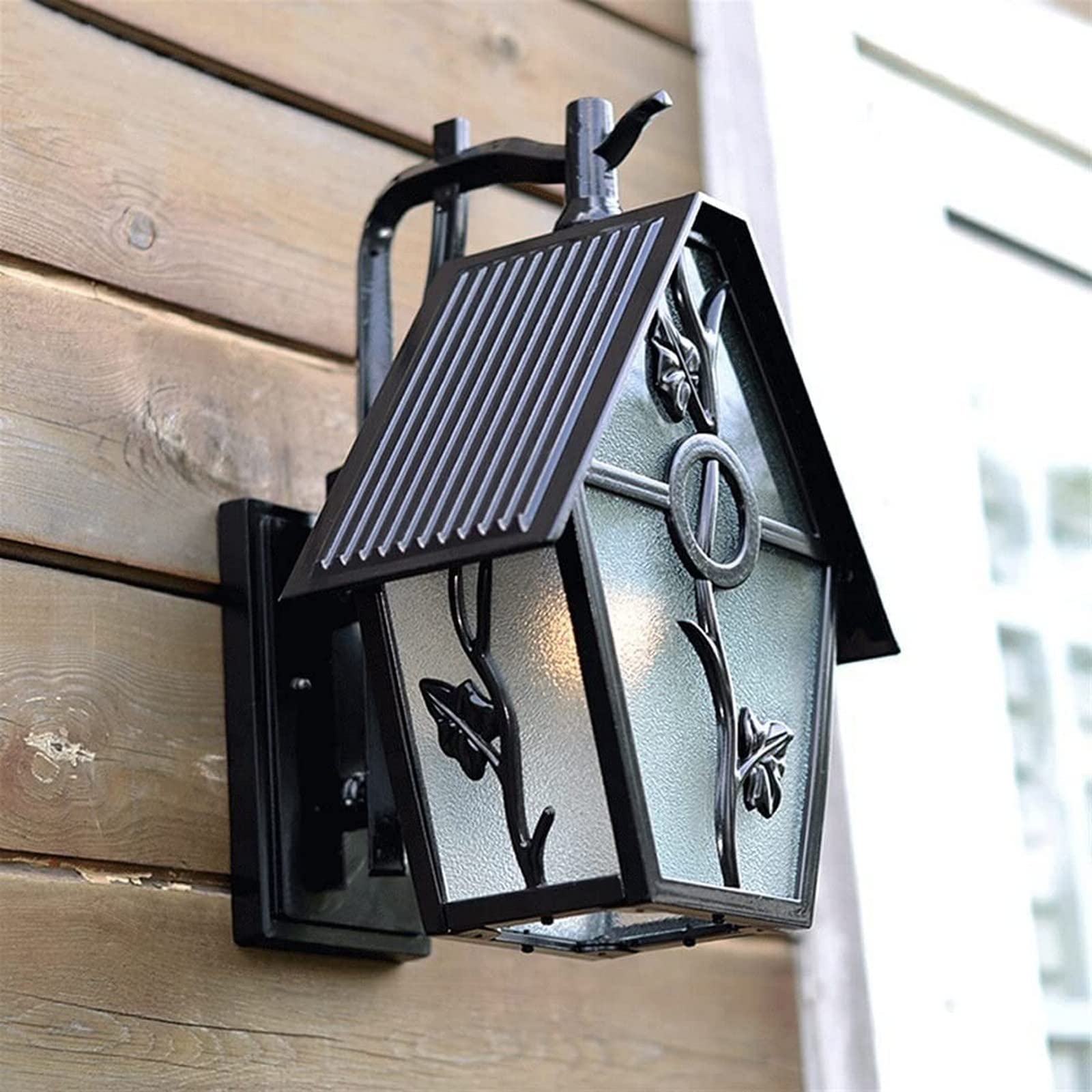 Applique Murale extérieure étanche boîtier en Aluminium Abat-Jour en Verre dépoli Finition Noire E27 Support Mural lumière décoration de Jardin pour Poteau de Porte (