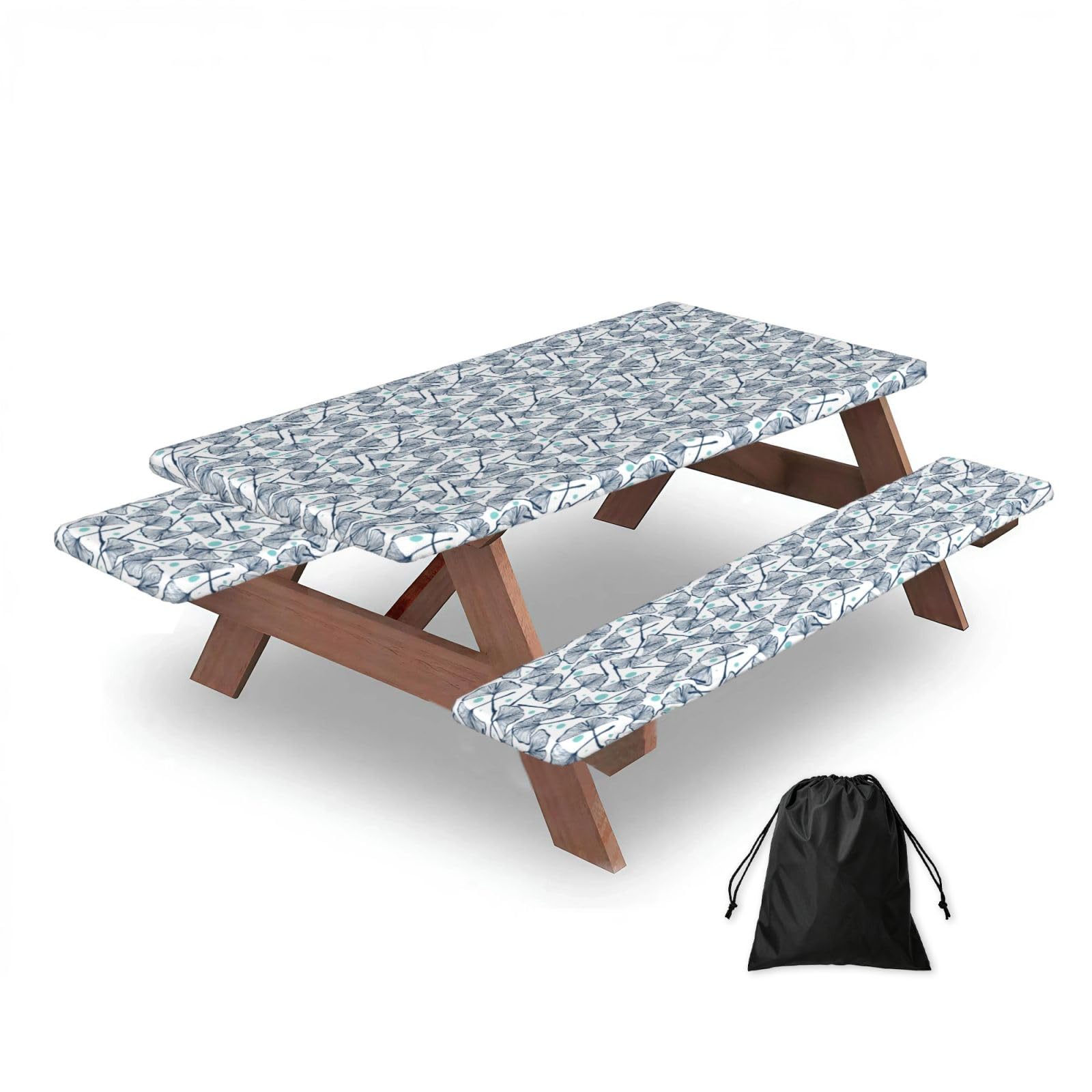 Dopklna As Picture Gingko Biloba, Picnic Table Cover With Bench Covers -Waterproof Elastic Fitted Tablecloth For Garden Camping Patio 76X152cm