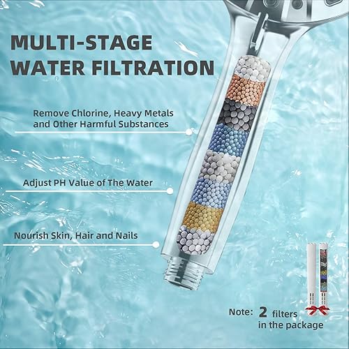 Miniatura 3 de Cabezal de ducha filtrado con mano, cabezal de ducha de alta presión con 10 modos de pulverización para agua dura con manguera de acero inoxidable