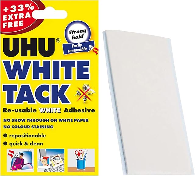 UHU WHITE TACK | Original REUSABLE Sticky Adhesive | Multi-Purpose | Repositionable | HOME SCHOOL OFFICE (1 x PACK (SAMPLE) UHU - WHITE TACK)