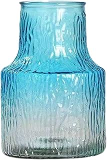 Glass Flower Vase Round Bud Vase Wedding Centerpieces Creative Flower Jug for Table Living Room Hotel Bar Decor 8.27inch- Blue
