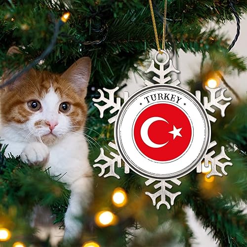 Miniatura 4 de Adorno de pavo para decoración del árbol de Navidad, bandera de pavo, copo de nieve de metal, adornos de Navidad, bandera nacional, recuerdo,