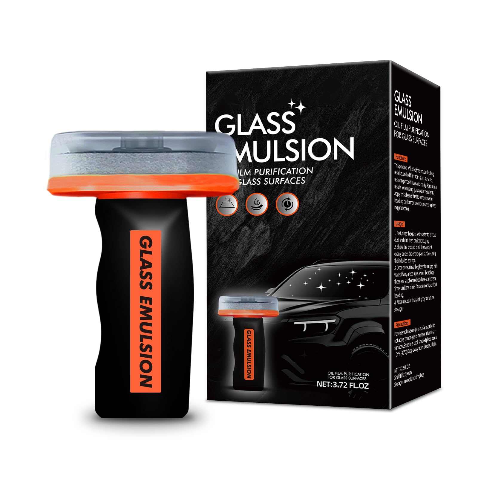 Glass Oil Film Remover for Car, Glass Emulsion Cleaner with Built-in Sponge Board, Windshield Cleaner, Removes Oil Film & Smudges, Improves Clarity & Visibility for Safe Driving