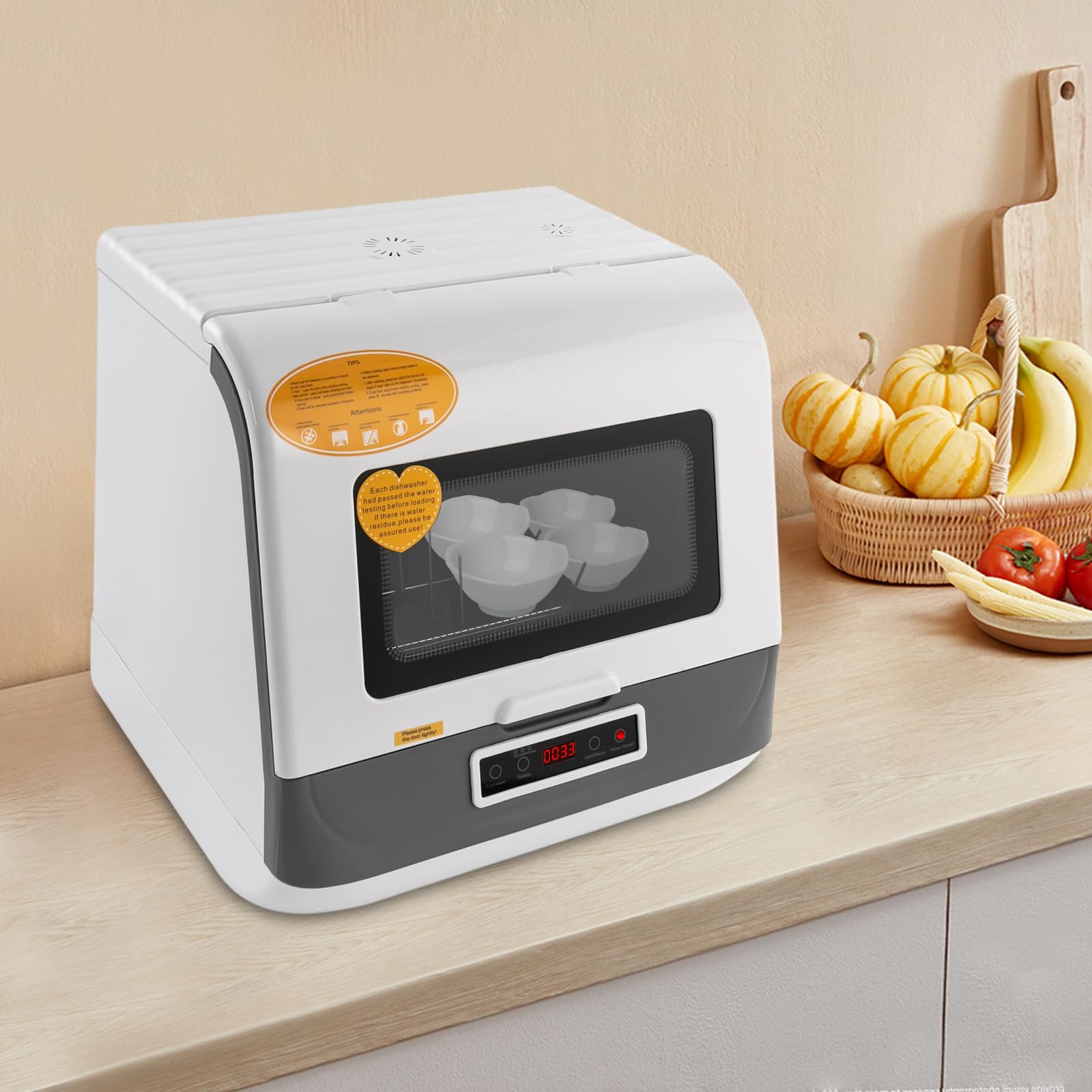 Lavavajillas multifuncional de mesa 800 W 220 V 3 modos de lavado 4-6 personas capacidad 360° sistema de pulverización de frutas función de lavado de frutas secado residual control táctil cocina