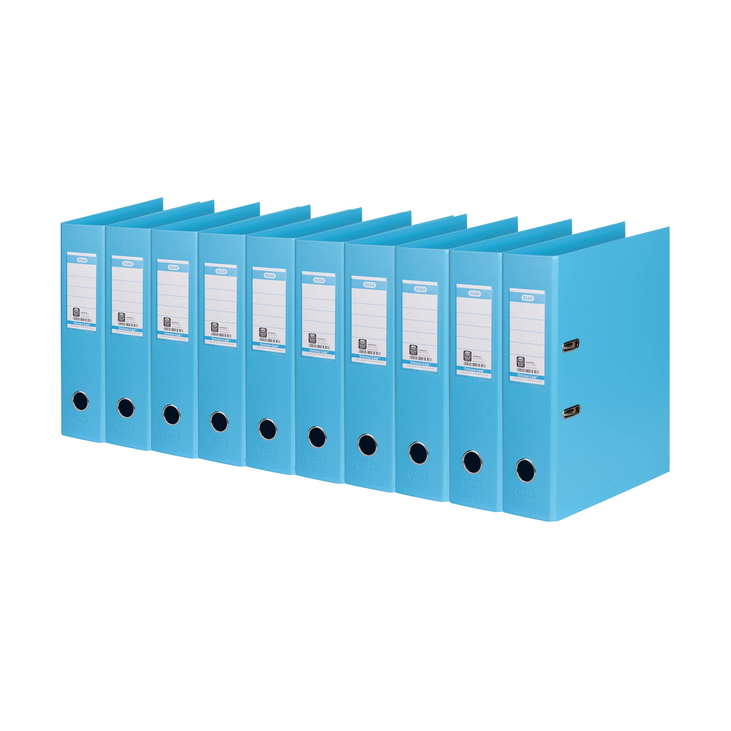 Elba 100400545 raccoglitore ad anelli STRONG-Line DIN A4 Doppia Protezione Bordi, larghezza 8 cm Azzurro, 10 Pezzi