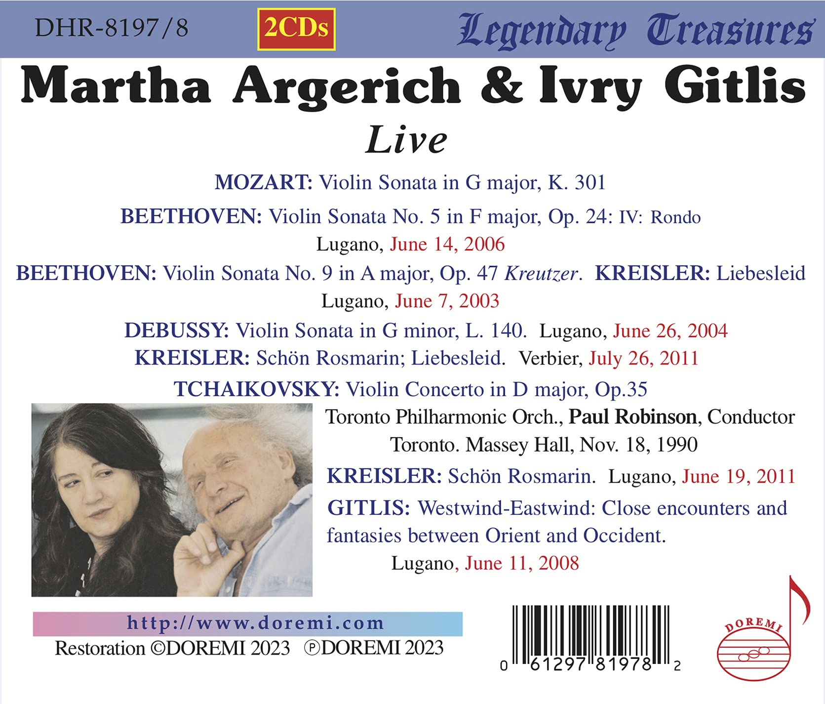 Martha Argerich & Ivry Gitlis, Live: Mozart, Beethoven, Debussy, Kreisler, Gitlis, Tchaikovsky