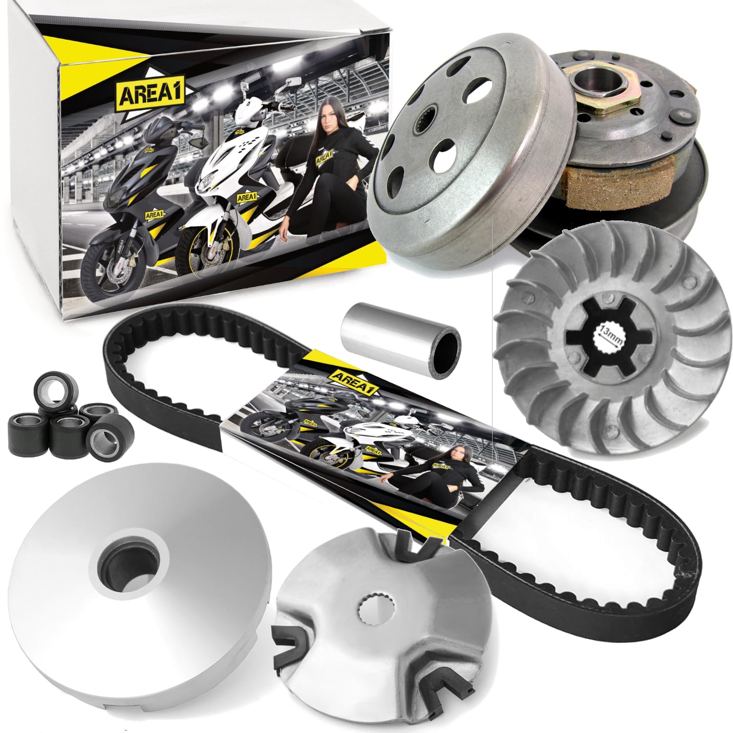 Area1 Kit Variomatic con correa trapezoidal y convertidor para scooter con motor de 50 cc 2T compatible con Aerox Neos Jog Nitro Ovetto MachG Booster,