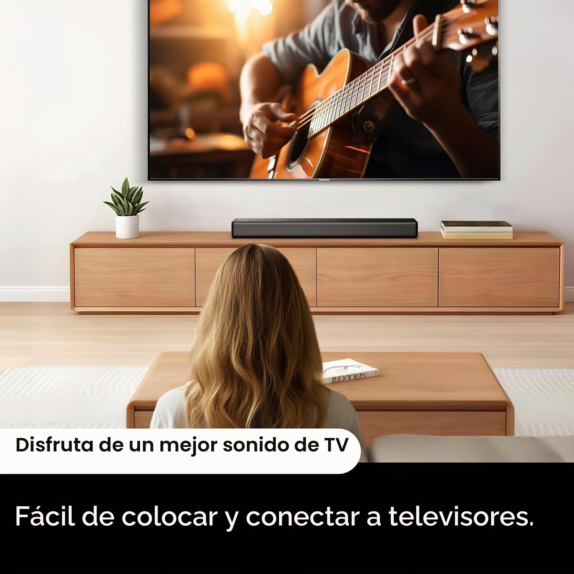 Hisense HS214 Barra de sonido de 2.1 canales, Con Subwoofer integrado, 108 W, Diseño Compacto todo en uno con Bluetooth, DolbyTV, HDMI ARC/Optical/AUX/ Audio, Roku USB, 3 modos EQ, Multicolo