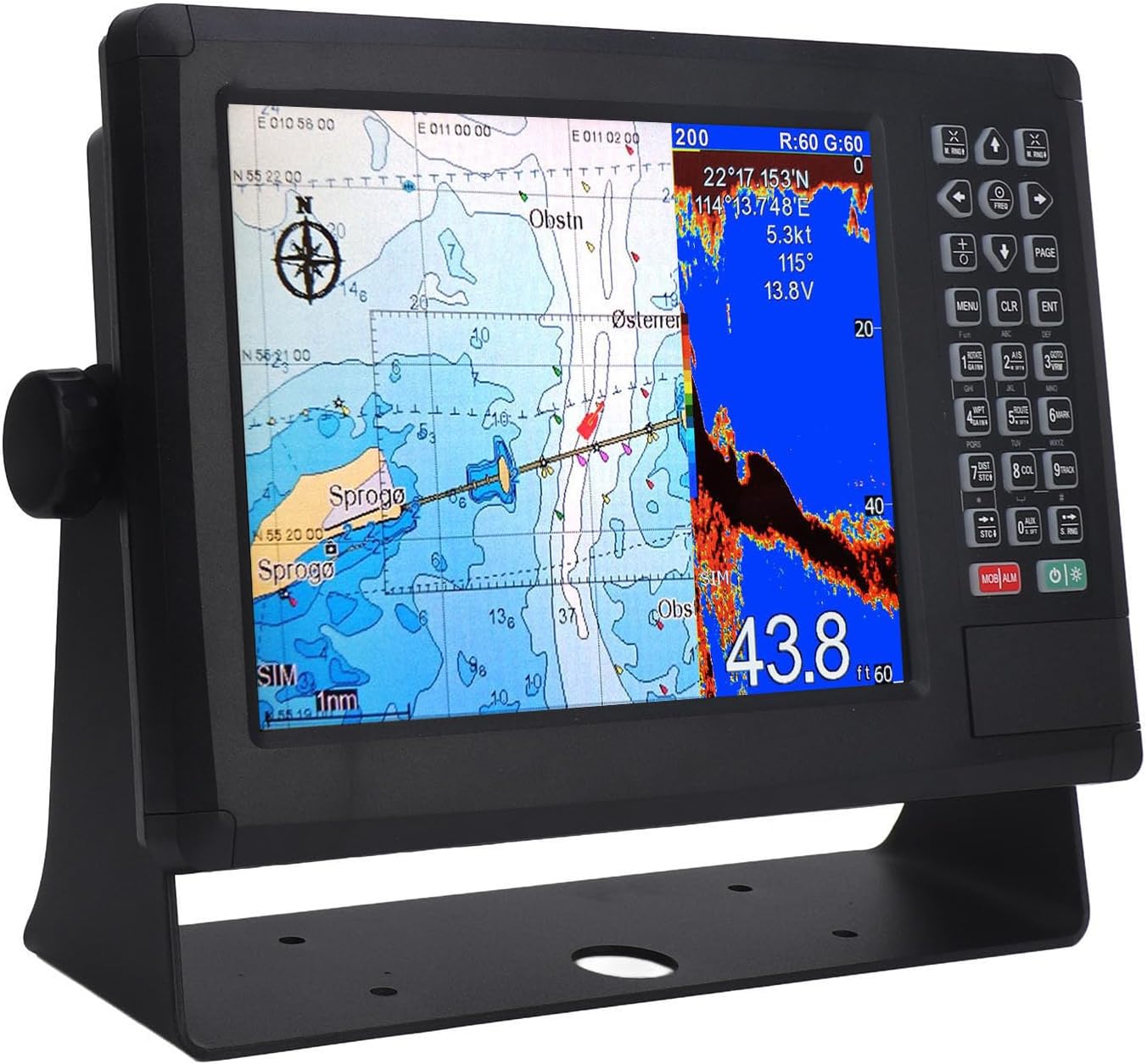 Marine Plotter, 10.4in Color TFT LCD Screen Compatible with XINUO Chart Fish Finder Seabed Tracking Auto Range Shift with Transducer