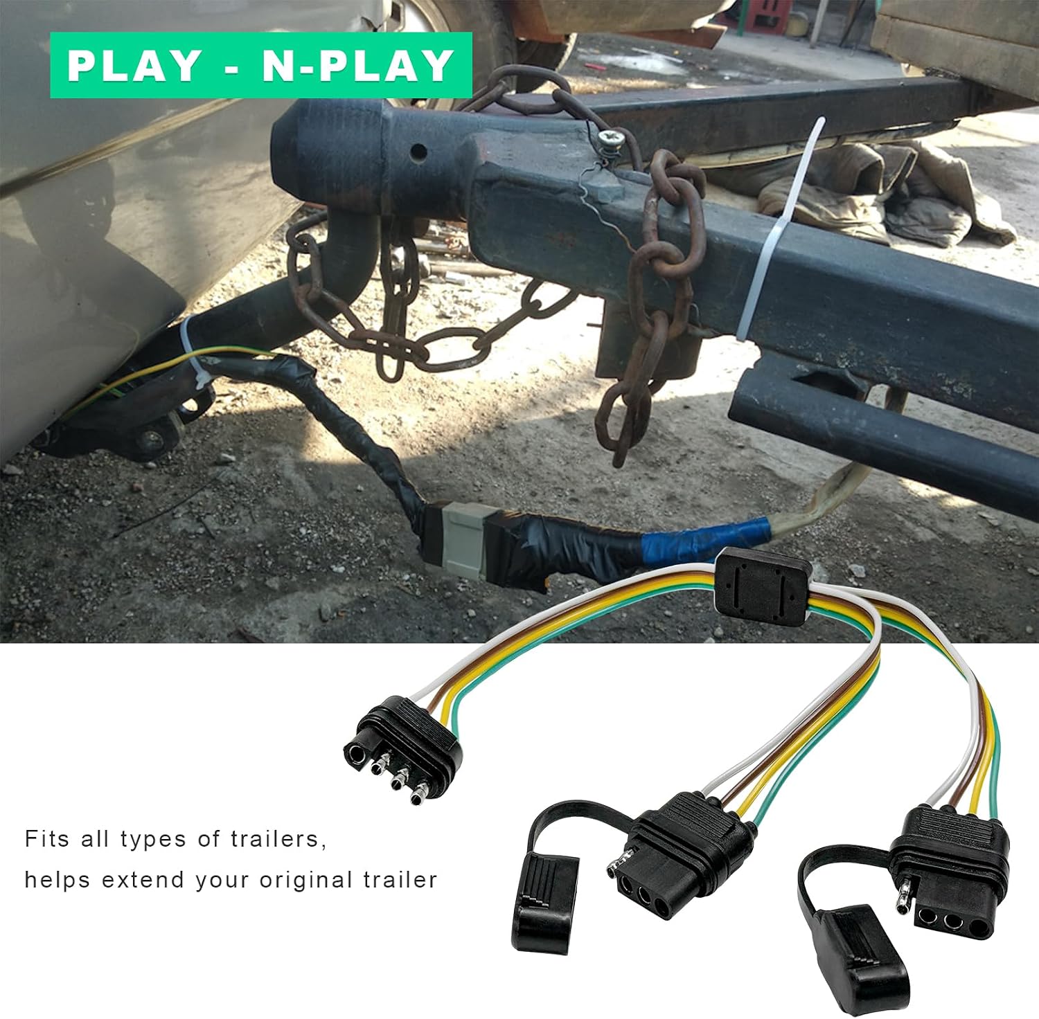 4 Way Y-Splitter Plug, Male to Dual Female 4 Pin Connector Extension Harness Wiring Plug, Universal Waterproof Plug & Play Adapter for LED Tailgate Light Bar Trailer Lights
