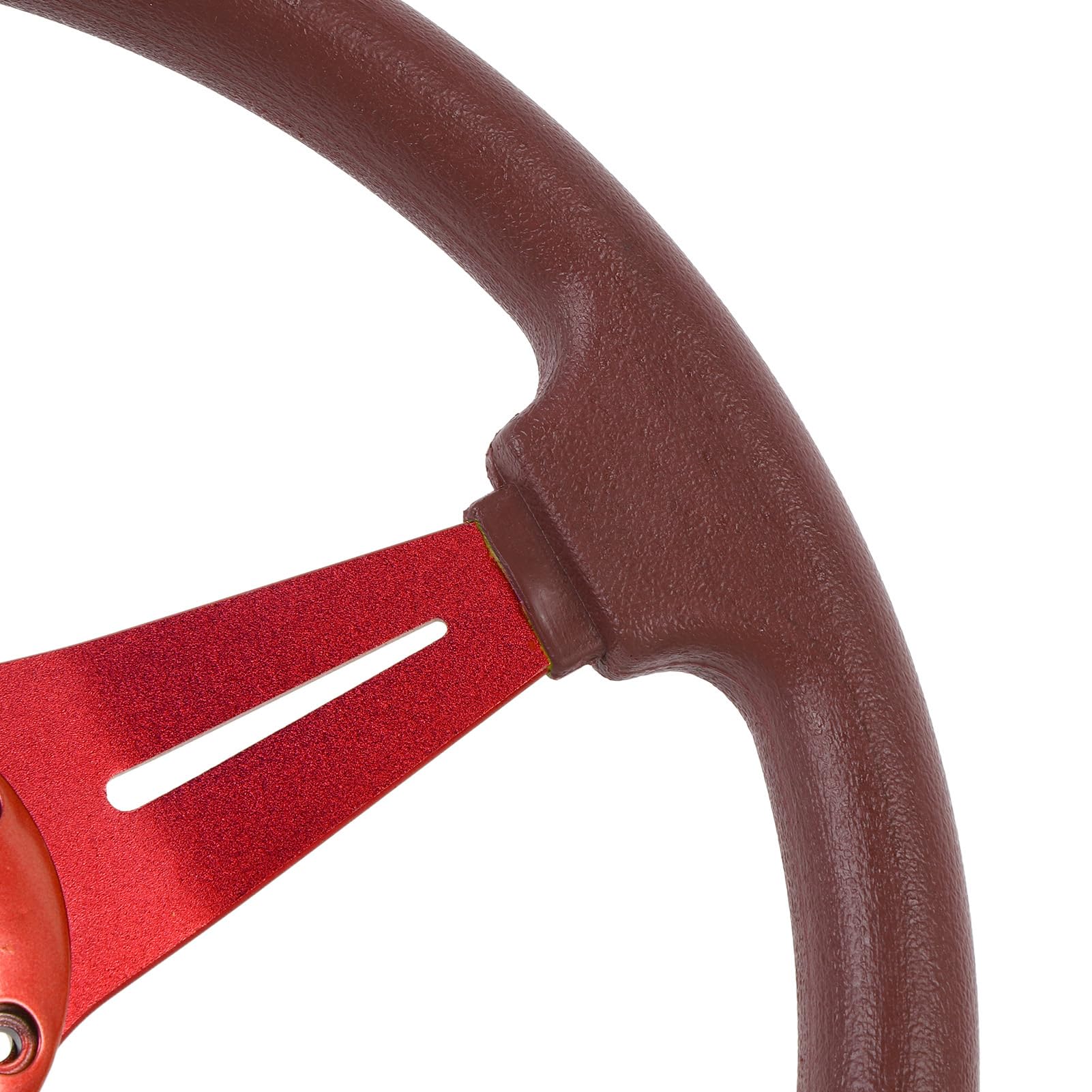 Fabater Volante da, Volante con Raggi in Alluminio in Pelle PU da 14 Pollici con Pulsante Clacson per Adattatore per a 6 Fori (rosso)