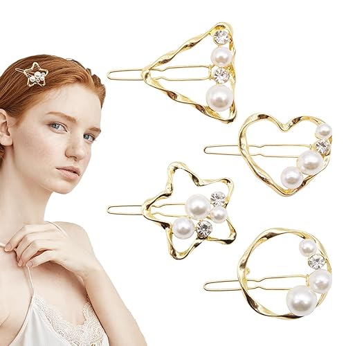 4 pinzas para el cabello con perlas brillantes y diamantes de imitación, pequeños pasadores de metal para el cabello, accesorios decorativos para el