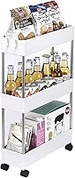 Vista 3 de Carrito de almacenamiento móvil, estantes de pie, organizador de almacenamiento deslizante, carrito utilitario con ruedas para cocina, baño