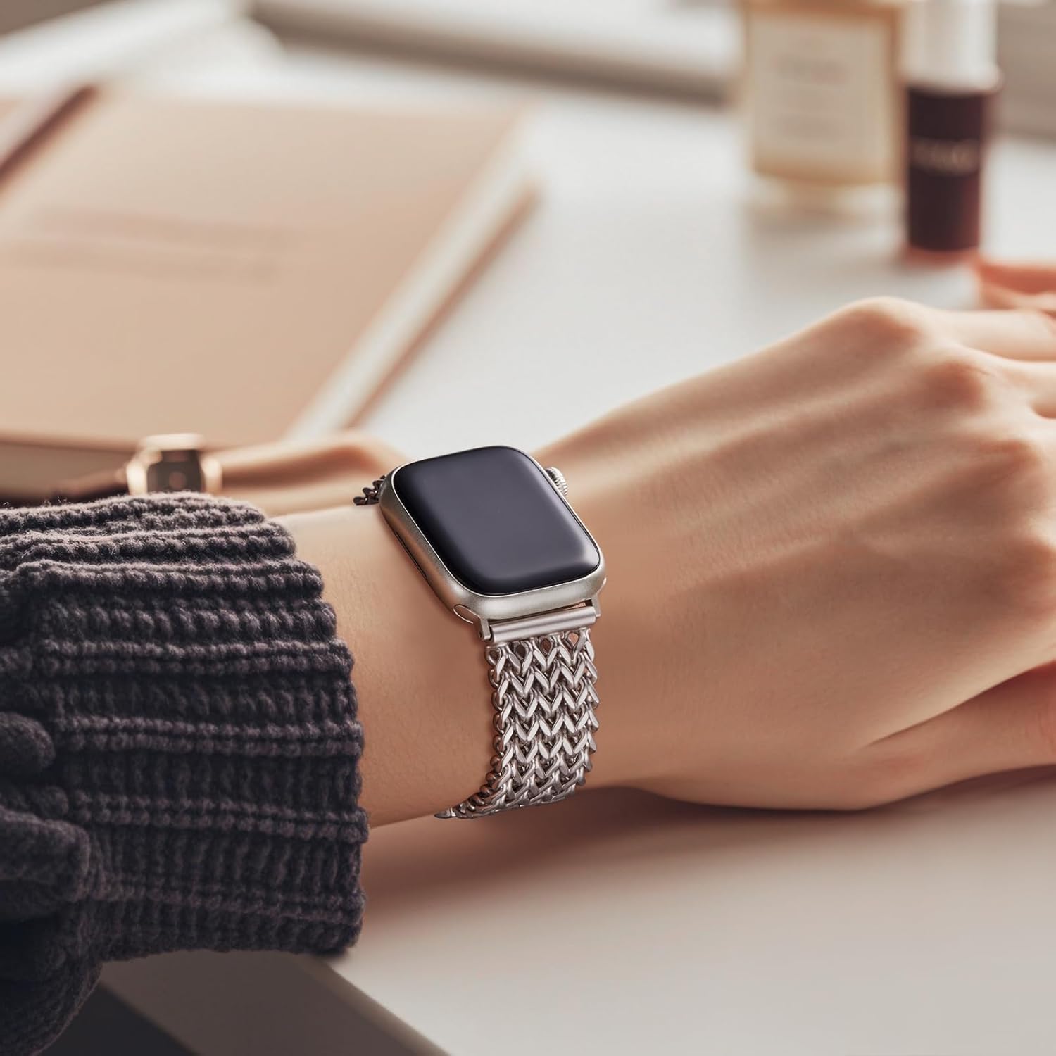Multi-chain Band Compatible with Apple Watch 38mm 40mm 41mm 42mm 44mm 45mm 46mm 49mm iWatch Series 11/10/9/Ultra/SE/8/7/6/5/4/3/2/1, Dressy Stainless Steel Bracelet for Women