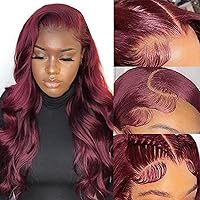 Vista 28 de 99J - Pelucas de cabello humano con encaje frontal transparente HD de 13 x 6 pulgadas, color burdeos, para mujer, densidad del 180%, color rojo