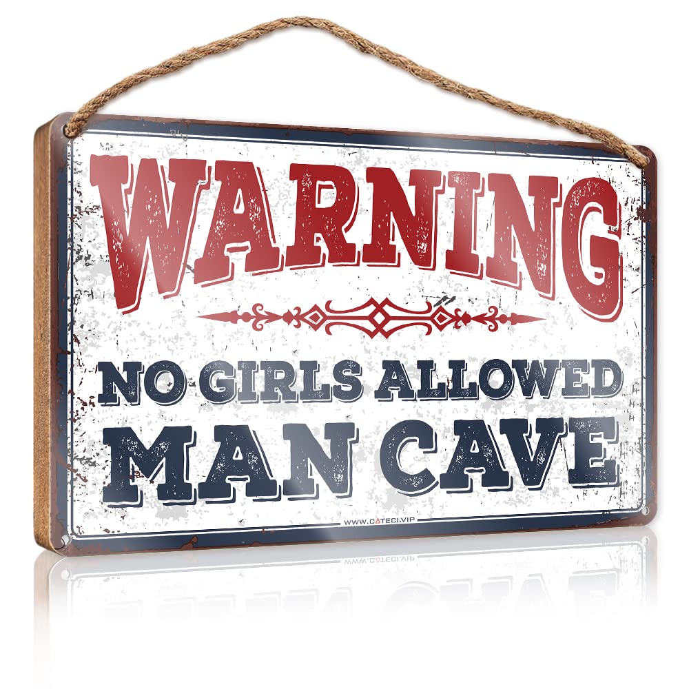 Funny Sign Decor Warning! Man Cave No Girls Allowed Wooden Sign(23X35CM)