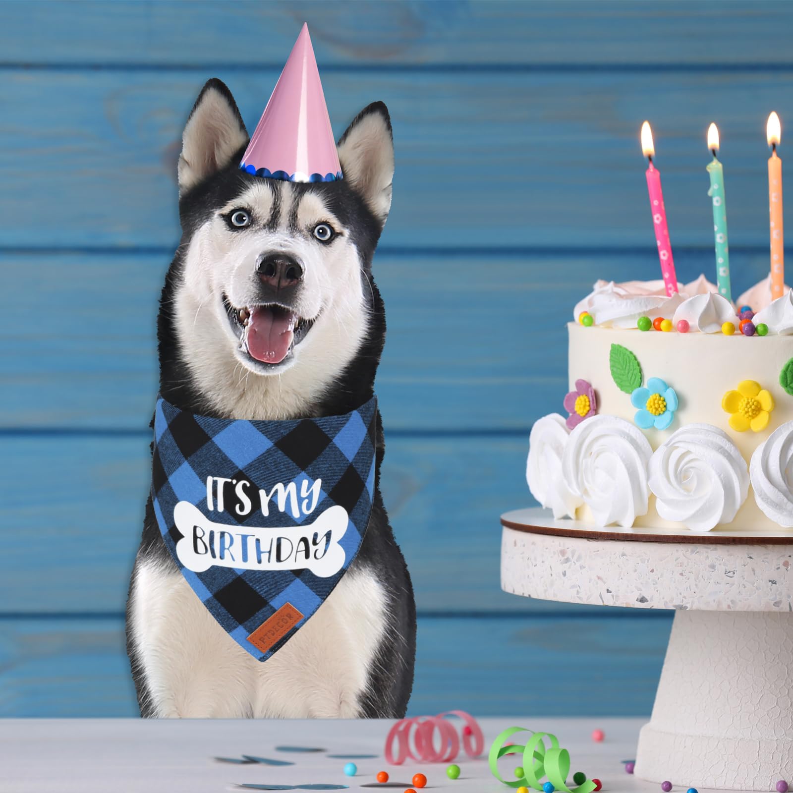 Boy Dog Birthday Bandana PTDECOR Dog Birthday Bandana Blue Plaid