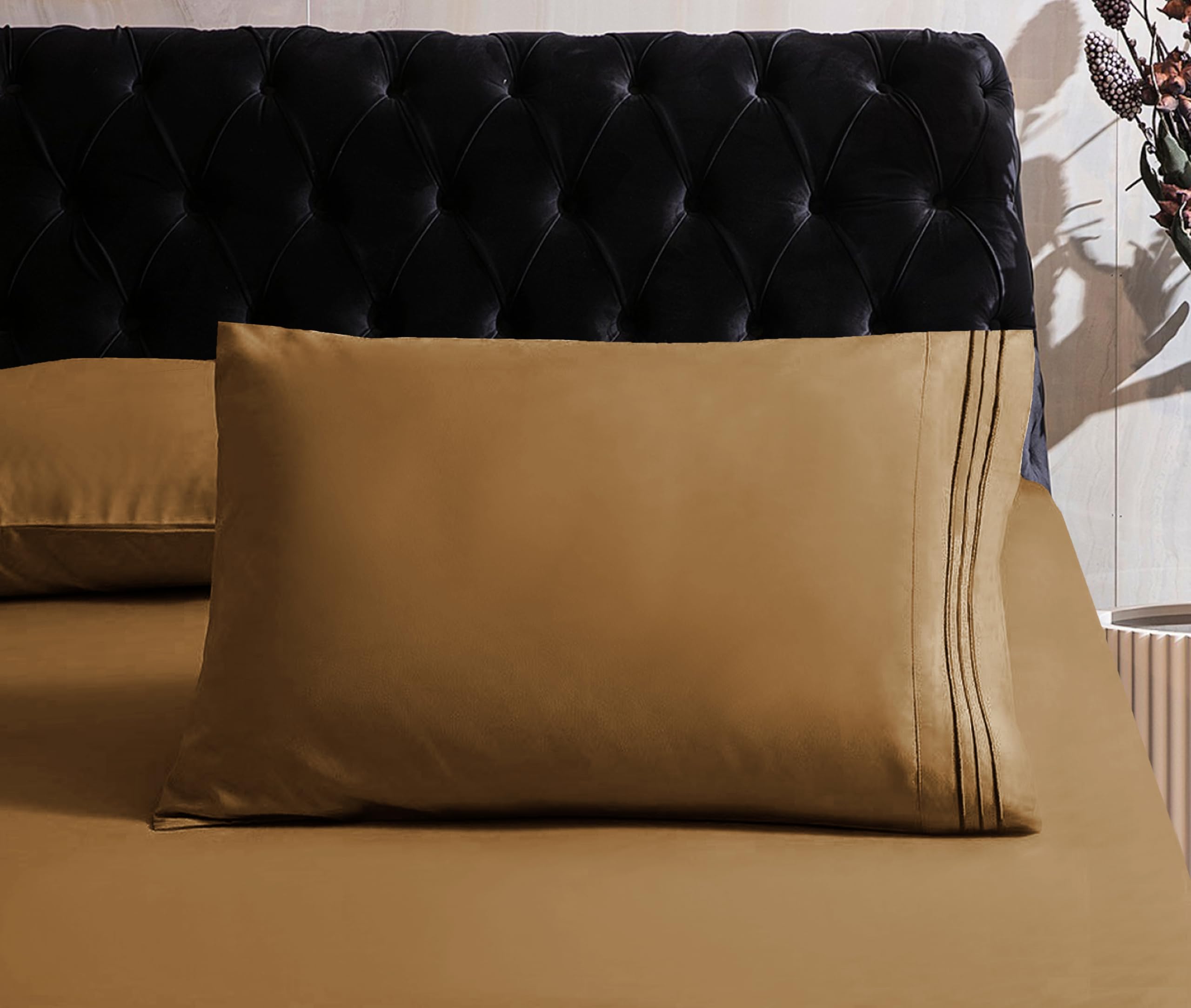 Mocassi Hotel Luxury 1800 Thread Count Bedding Pillowcases King Size Set of 2 - Pillow Covers - Pillow Protector - Cooling Pillowcases (Set of 2 King Size 20" x 40", Light Brown)