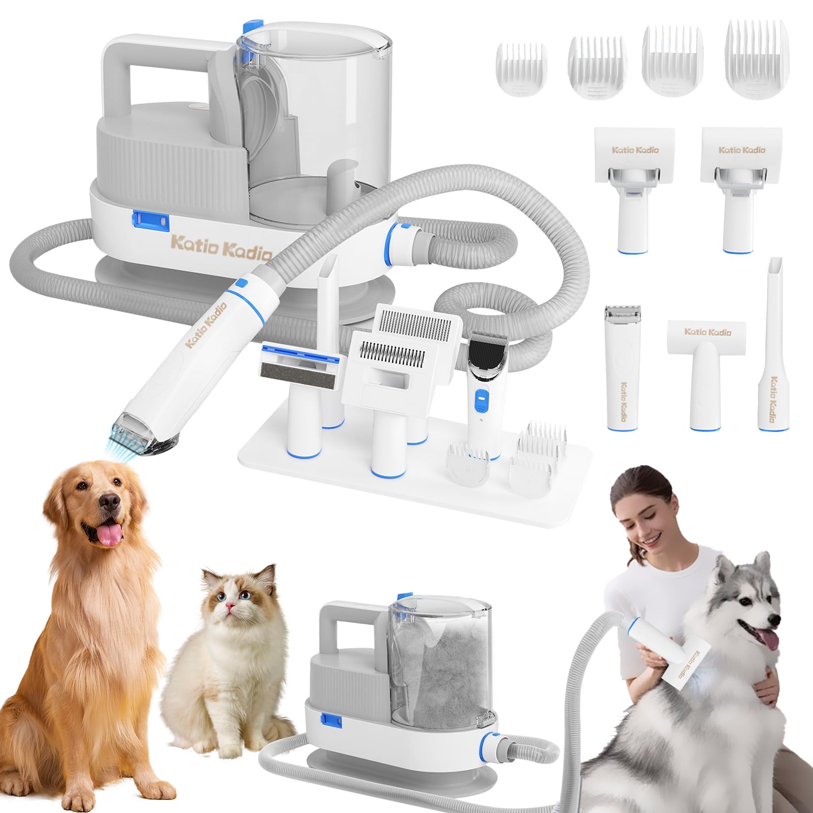 OYANIA Aspiradora para Pelo de Perro con 2.5L Colector de Transparente,Removedor de Pelo Profesional con 9 Herramientas para Pelar Mascotas, Manguera 1.5M, 2.5M Cable Alimentación,para Perros y Gatos