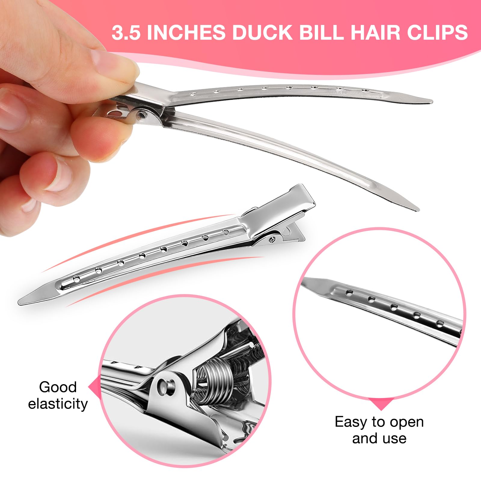 40 Pcs Hair Clips Women Styling, Alligator Metal Hair Clips, Hair Pin Curl Rollers Clips, 34 Pcs 3.5"Duckbill Sectioning Hair Clips and 6 Pcs 2.3"No Crease Clips - 4