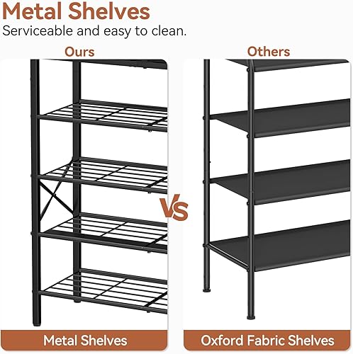 Miniatura 8 de Zapatero para entrada, organizador de zapatos de 5 niveles con 2 cajones no tejidos, estante de almacenamiento de metal para 16-20 pares de zapatos,