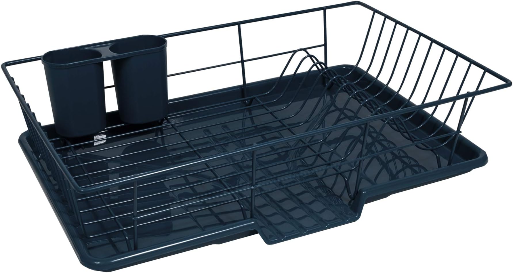 3 Piece Dish Drainer Rack Set with Drying Board and Utensil Holder, 12" x 19" x 5", Navy(Pack of 1)