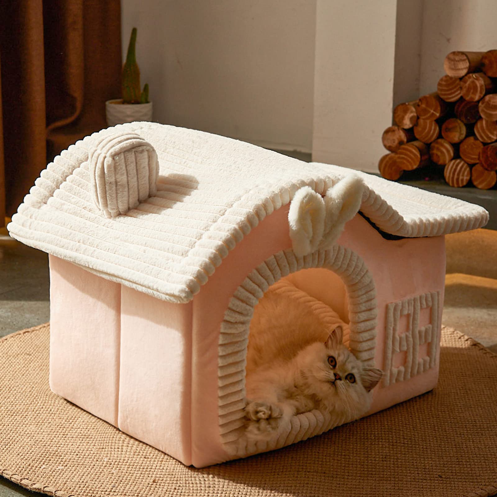 Jiupety casa per gatti gatti,camino casa del gatto per i gatti interni,casa dell'animale domestico per 1,4-6,8 kg gatto e cani,pieghevole con rimovibile antiscivolo Grande spazio Cartoni Animati