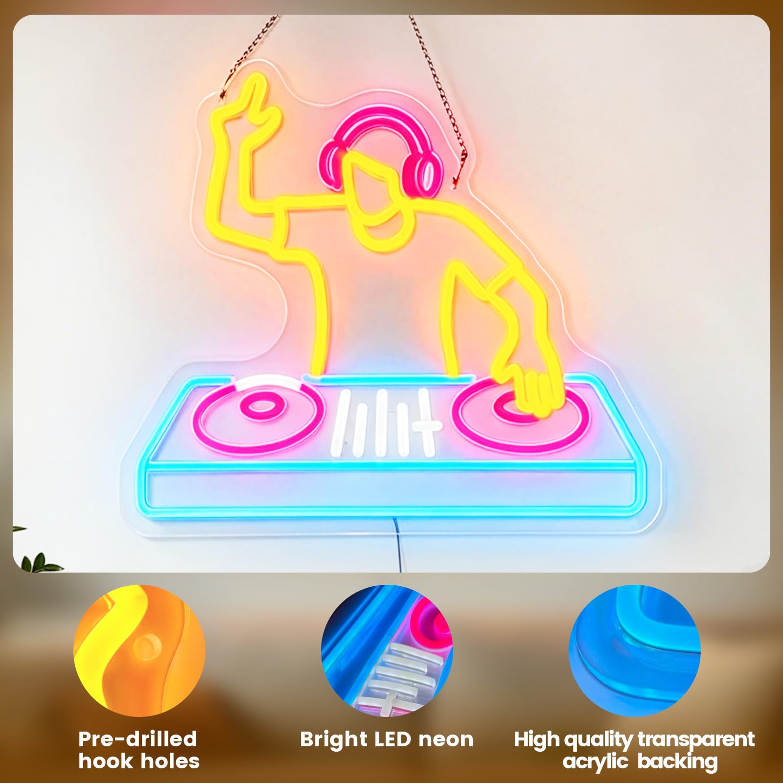 Insegna al neon per lettore DJ, decorazione da parete, dimmerabile, luce LED per cabina DJ, alimentata tramite USB, per studio, bar, club, regalo per gli amanti della musica DJ