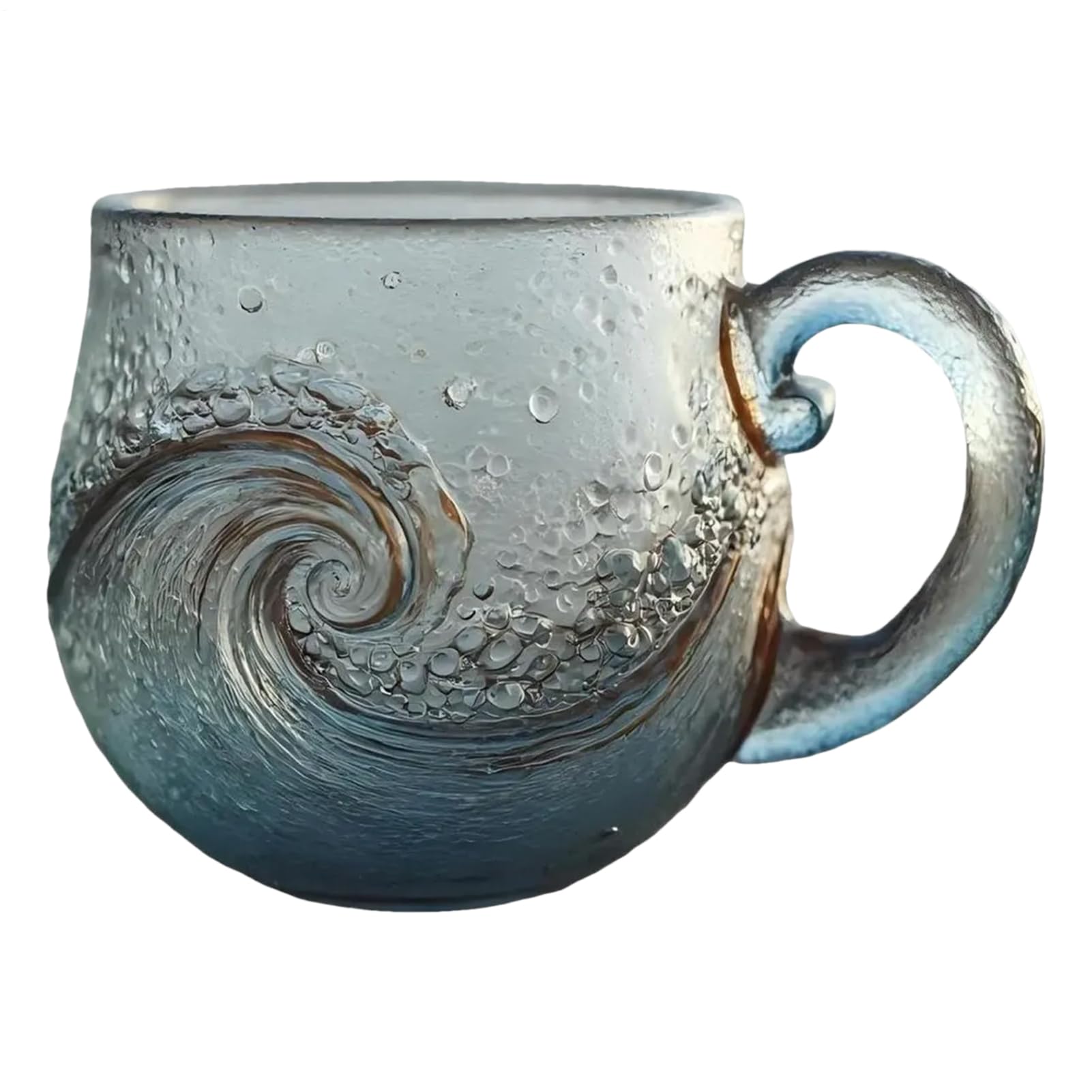 Taza de vidrio de 300 ml con asa Wave Design y relieve para adultos