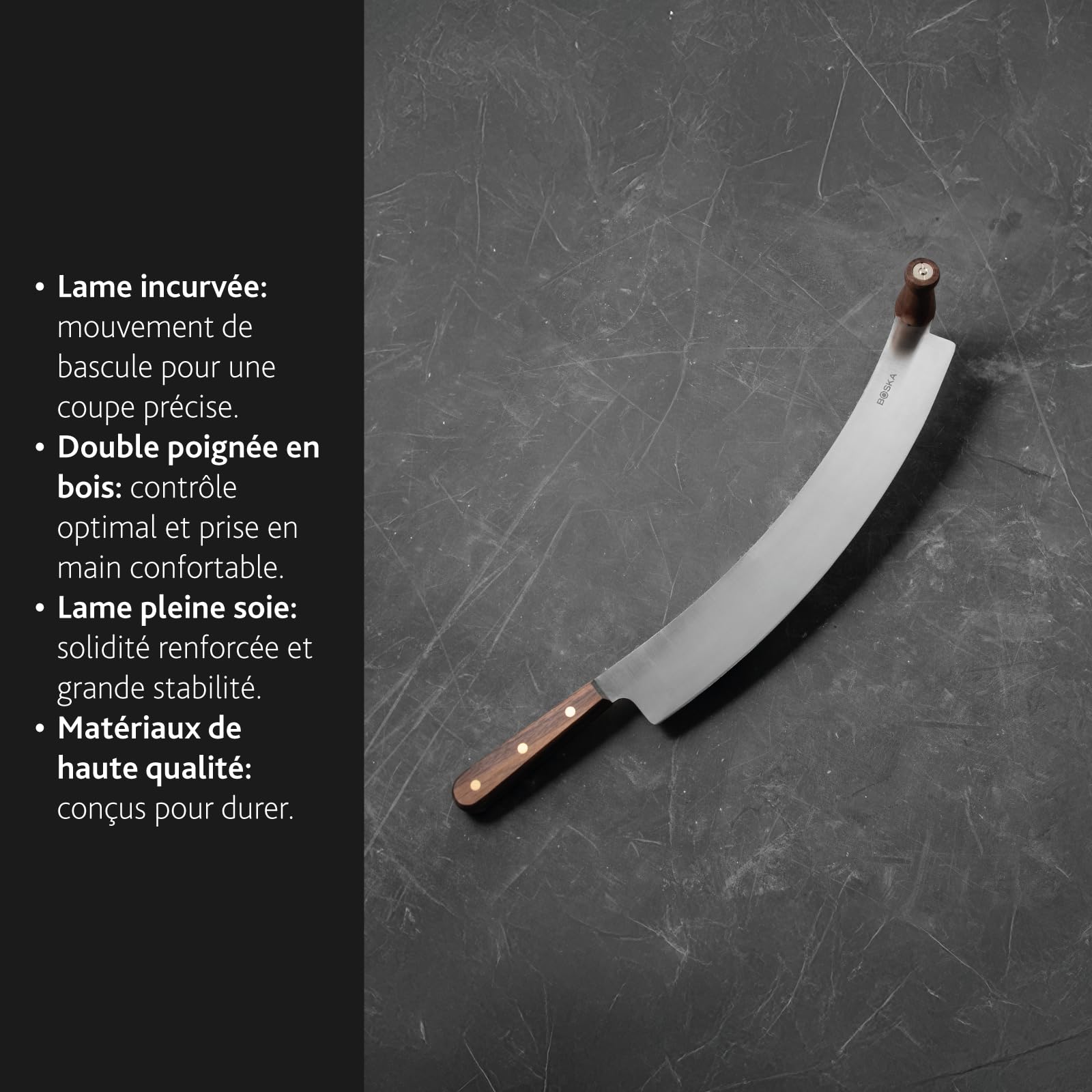 BOSKA Couteau à Fromage Hollandais Professionnel L – Acier Inoxydable, Poignées en Bois, Lame Incurvée, Pour Fromages Grands et Affinés – 380 mm