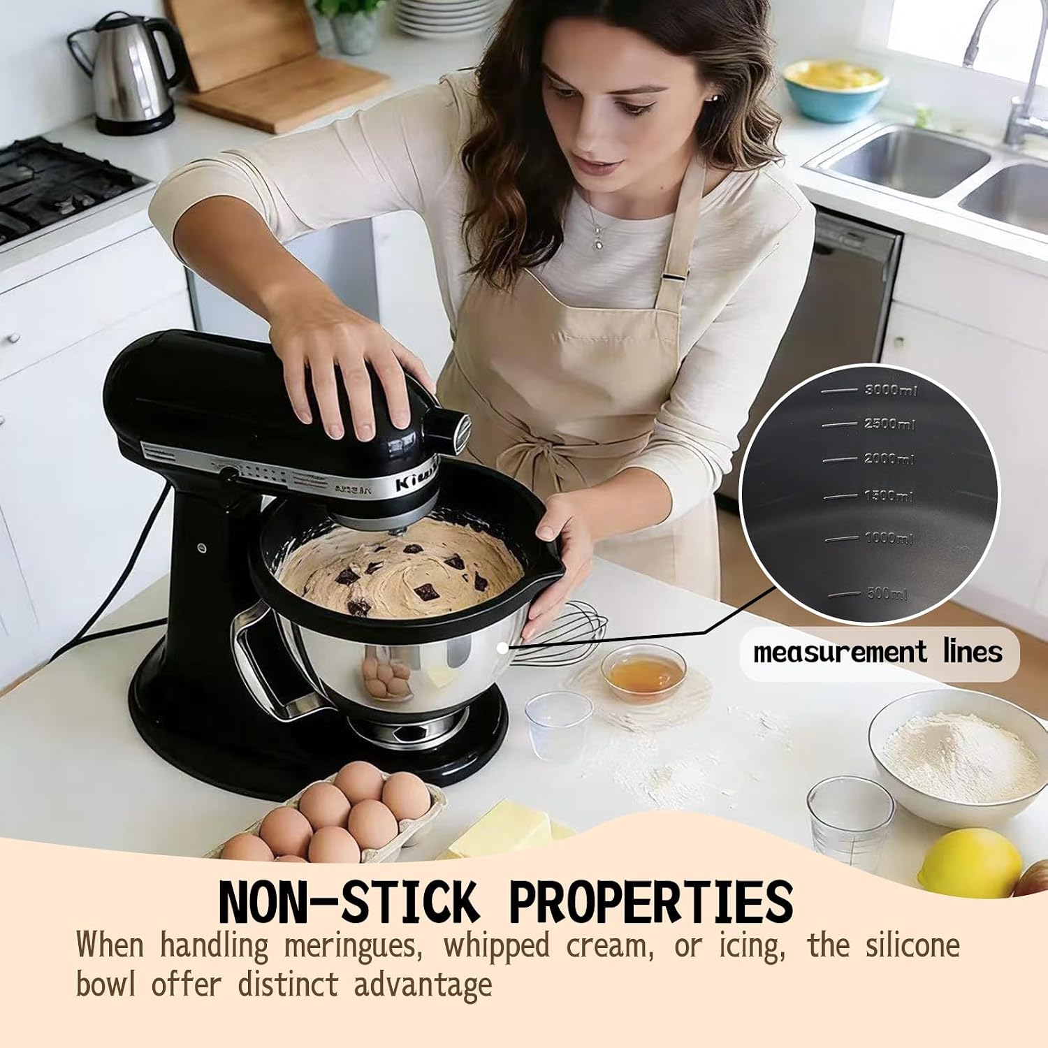 NTIERA Silicone Liners for KitchenAid 5 Qt Tilt-Head Stand Mixer, Stand Mixer Accessories, Bowl Liners Silicone with Lid, Dishwasher Safe Nonstick, Scratch Protection, Food-Grade BPA-Free(Black2)