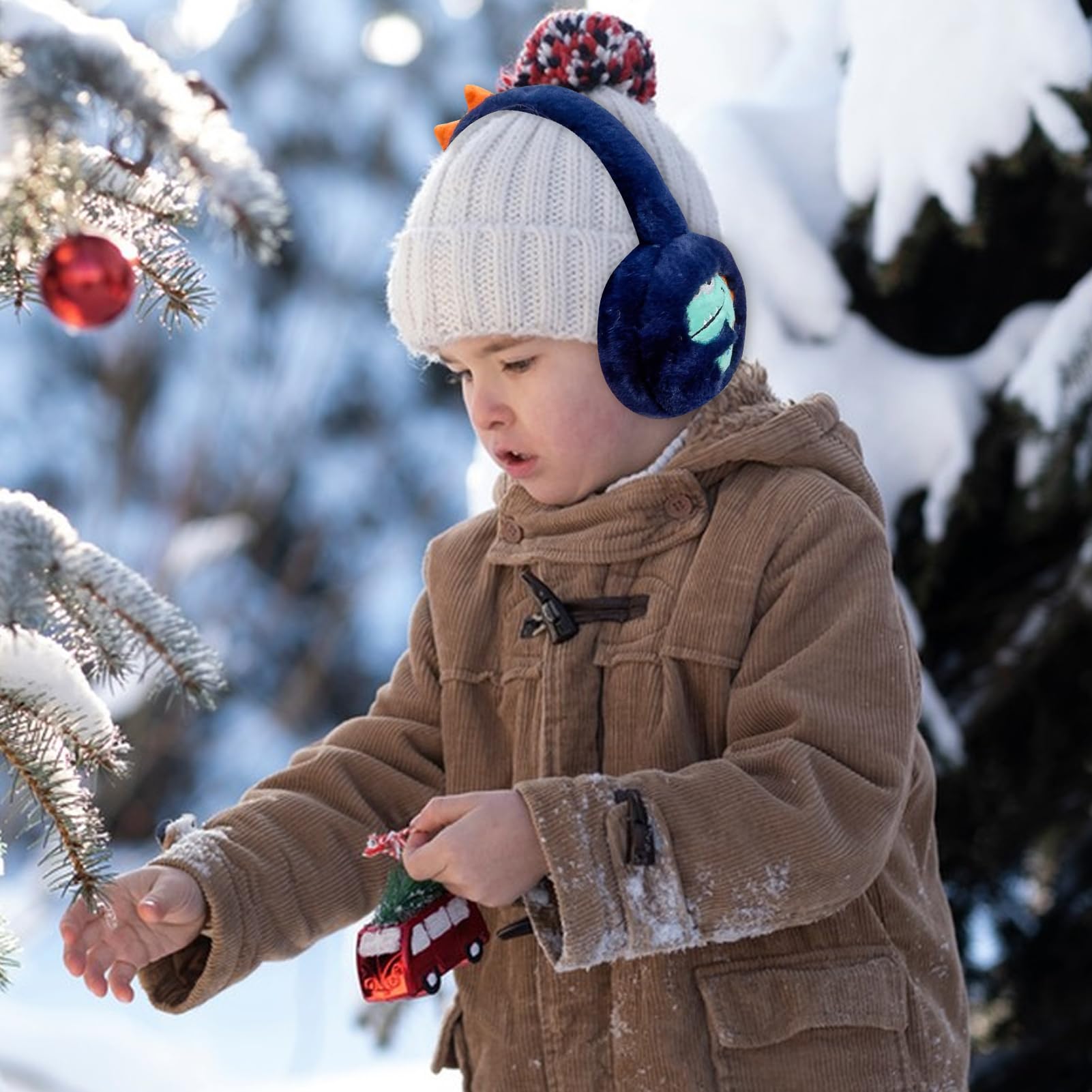 Nexoria Orejeras para niños, orejeras plegables para niños, orejeras de felpa de invierno, cálidas orejeras de dinosaurio con banda elástica, orejeras para niñas y niños