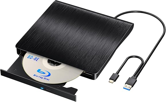 External Blu-Ray Drive, BD Player, Playback and Read Books, Usb-A and Type C Compatible, External Compatible, Portable BD, DVD, Windows 7-11, Mac OS Compatible, One Year, Japanese Instruction Manual