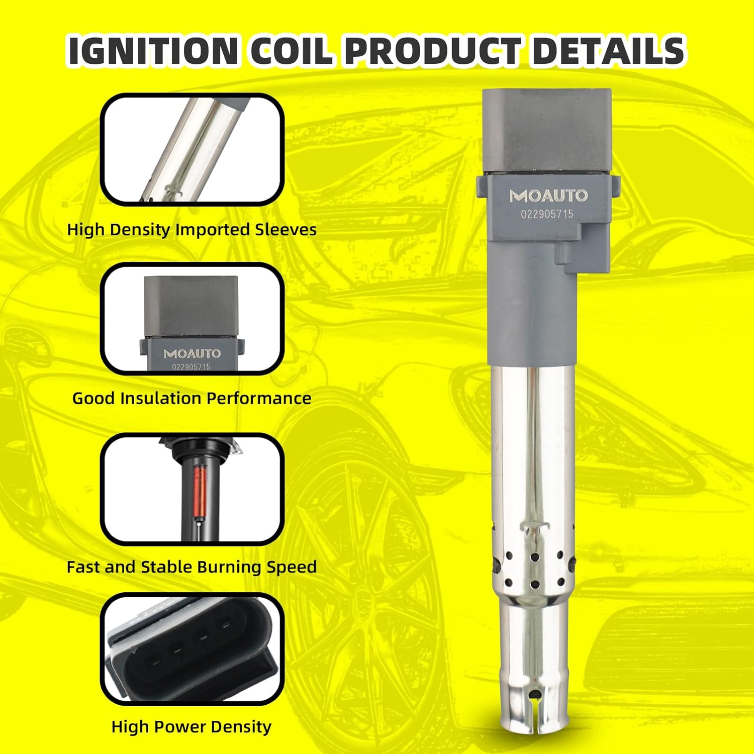 Set of 6 Ignition Coils Pack UF531 & 6 PCS Iridium Spark Plugs Compatible with Audi A3 Quattro 2003-2009 TT Quattro Volkswagen Eos 2007-2008 Touareg R32 2008 Porsche Cayenne 2004-2006 - 3.2L V6