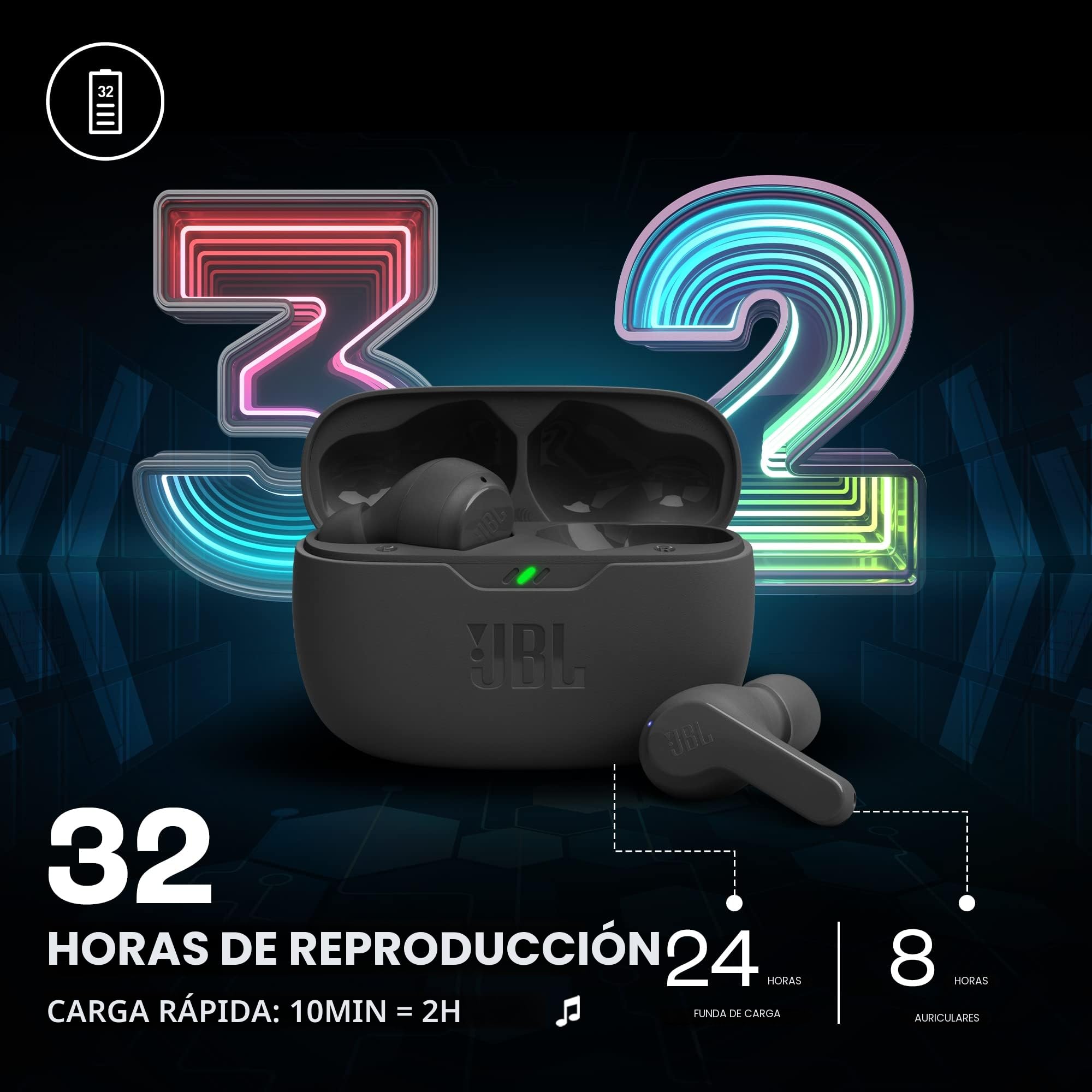 JBL Wave Beam, auriculares inalámbricos In-Ear, IP54 e IPX2, manos libres y 32 horas de duración de la batería, en negro