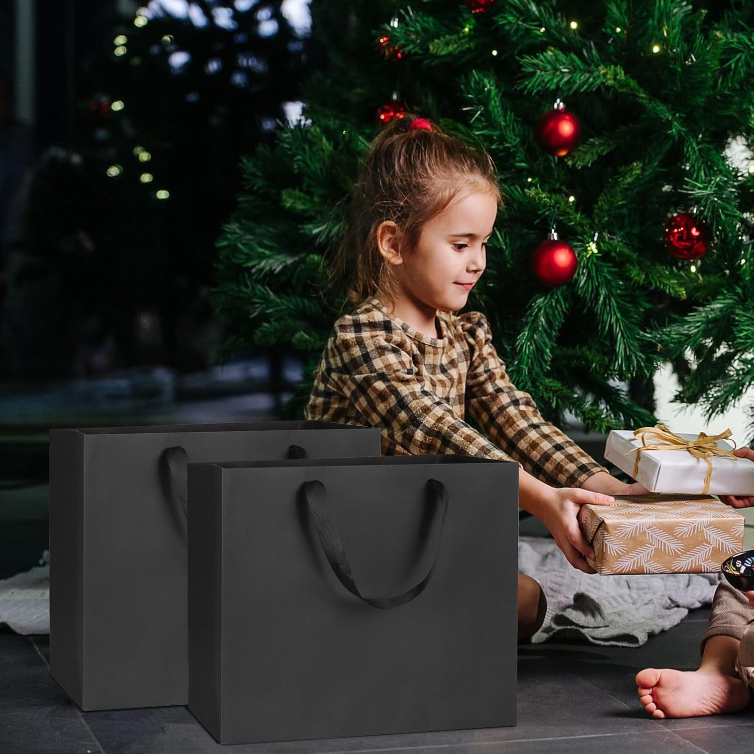 QIELSER 12 Pack Large Kraft Gift Bags - Black Paper Shopping Bags With Ribbon Handles for Weddings, Parties, Retail - 12.6x4.5x10 Inches - Image 7