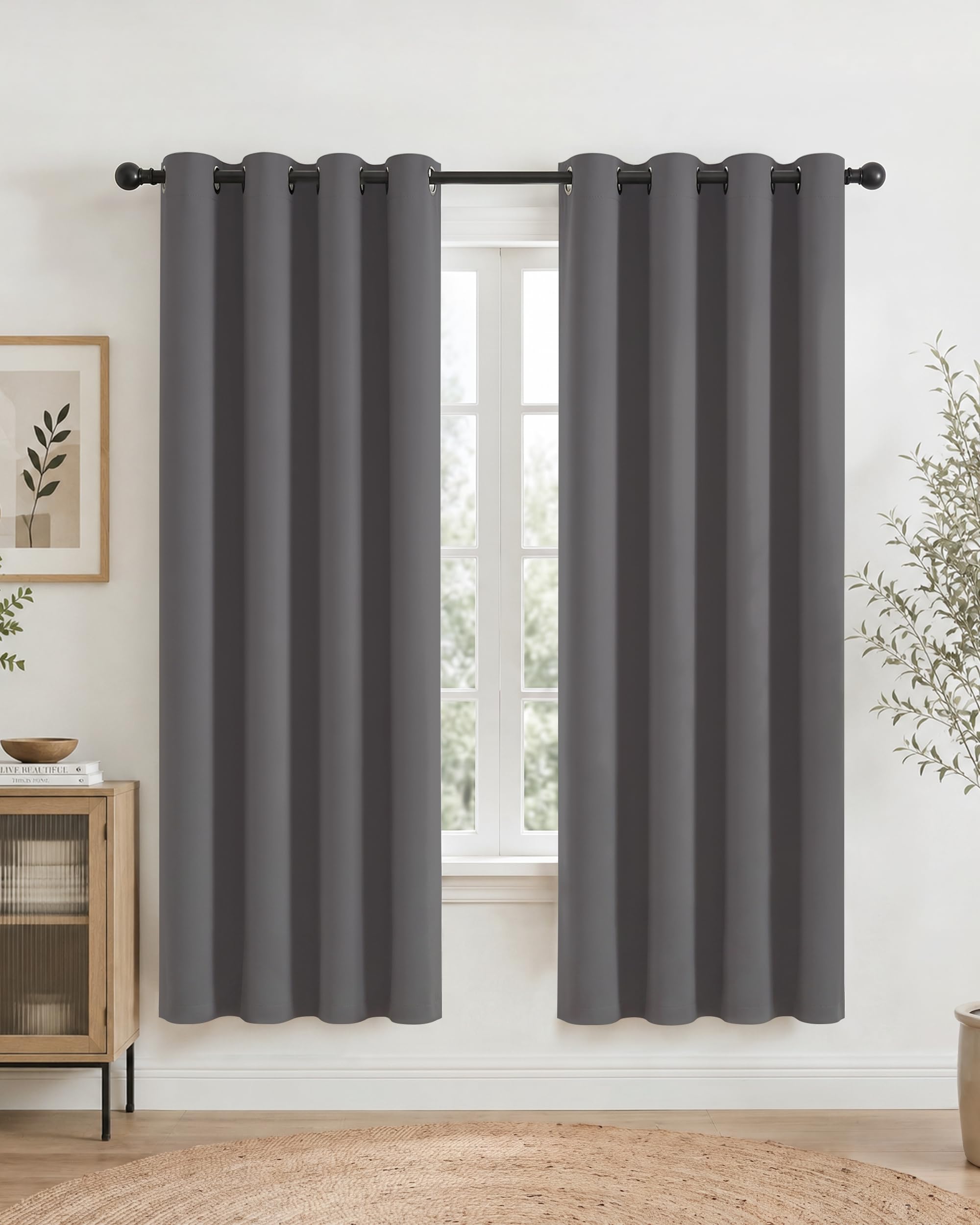 PONY DANCE Grey Eyelet Blackout Curtains 72 Drop, Thermal Insulated Room Darkening Drapes for Living Room & Bedroom, Classic Energy Saving Privacy Noise Reducing Set, 2 Panels W52 xL72