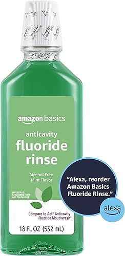 Amazon Basics Alcohol-Free Fluoride Mouthwash, Mint (4-Pack)(18 Ounce (Pack of 4))