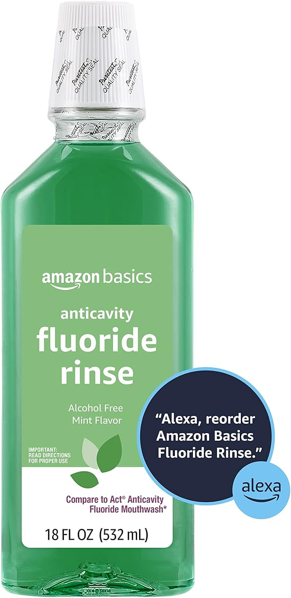 Amazon Basics Anticavity Fluoride Rinse, Alcohol-Free, Fresh Mint Flavor, Breath Freshener, Sugar-Free, 18 Fluid Ounces, 1-Pack (Previously Solimo)
