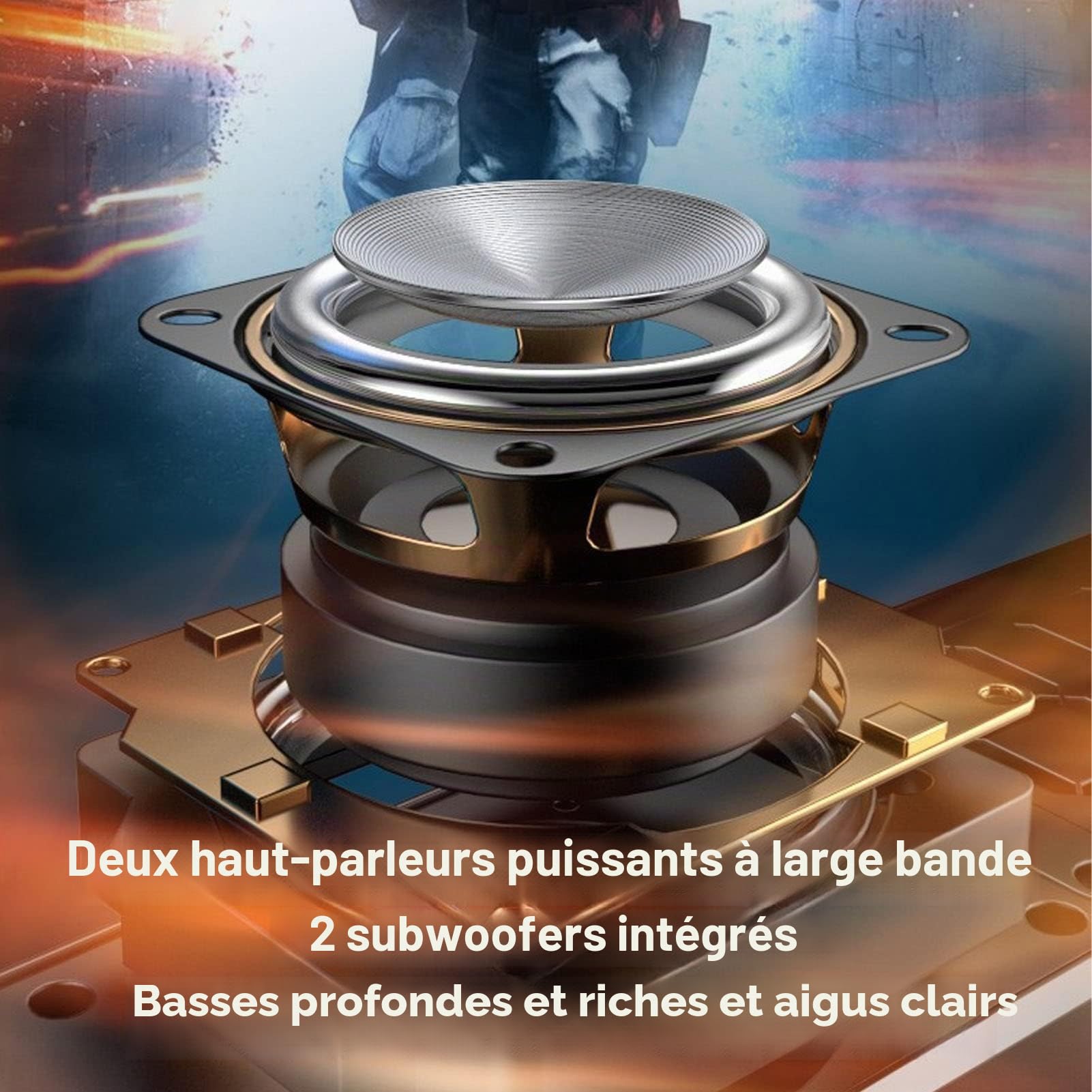 Bewinner Haut-Parleur d'ordinateur - Bluetooth 5.0 Hi-Fi Stereo, Subwoofer RGB Multifonctionnel, 19 cm, Noir